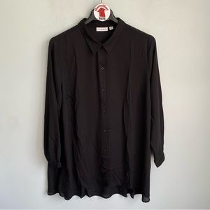 NEW Susan Graver Black Long Sleeve Button Up Blouse Shirt